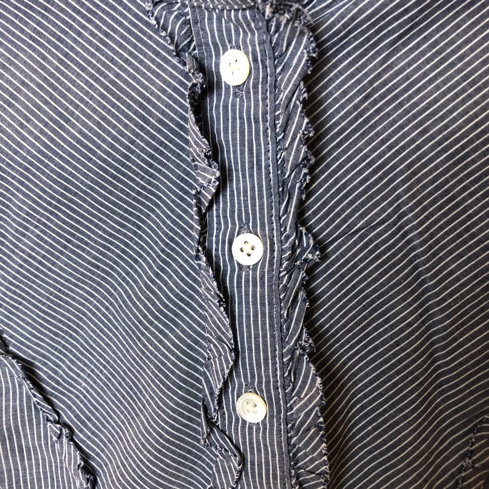 J. Crew Factory Blue and White Striped Sm Ruffle Sleeveless Blouse - Picture 4 of 8